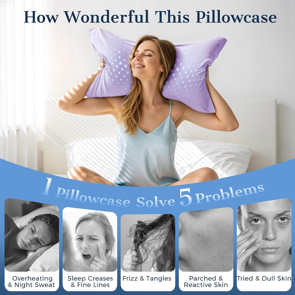 Cooling Pillow Cases 2 Pack Standard Size Cooling Pillowcases for Hot Sleeper Q-Max>0.5, Hydrates Skin & Hair, Reduces Wrinkles & Frizz…