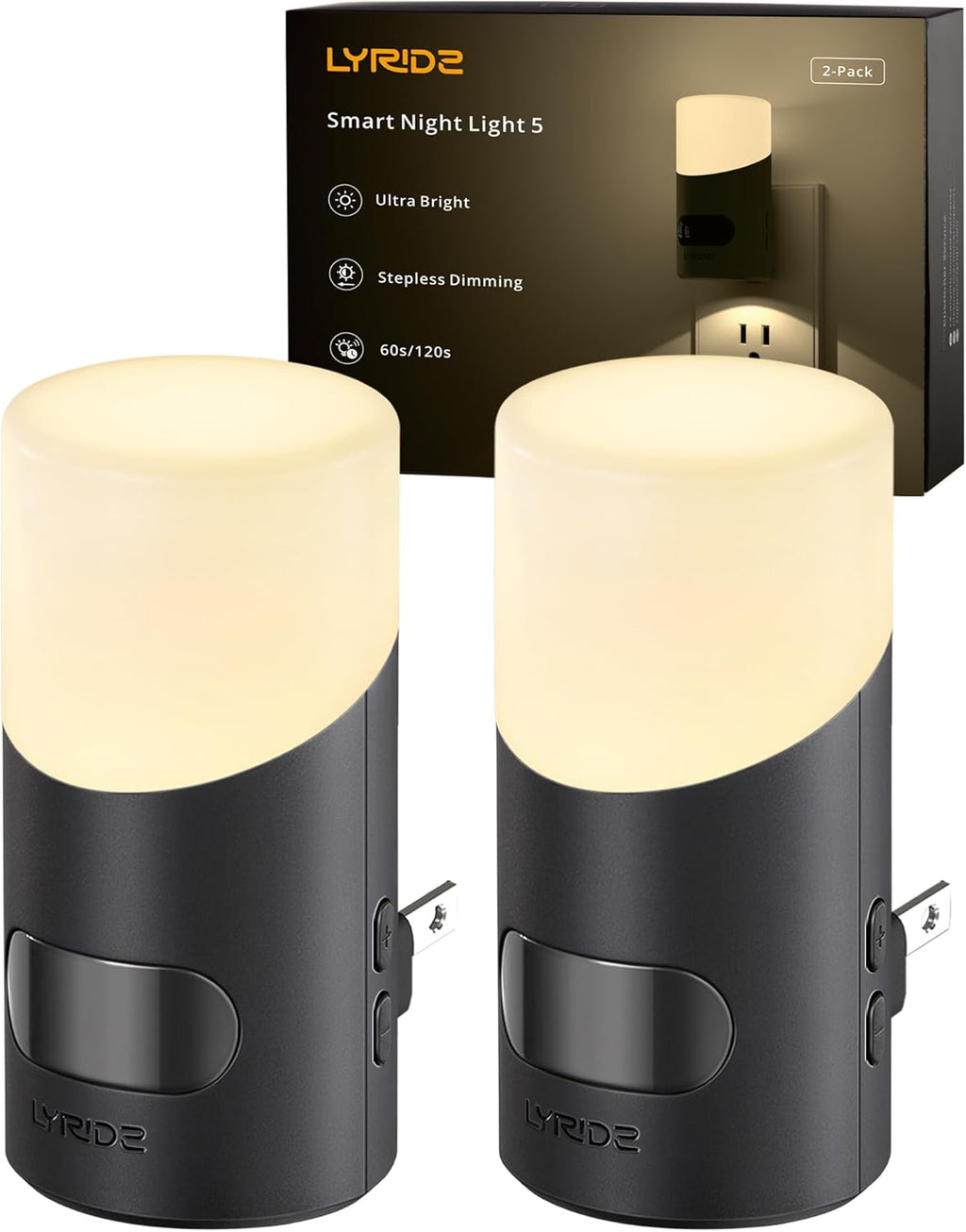 Lyridz LED Night Lights Plug into Wall with Motion Sensor, 1-150LM Dimmable Plug-in Nightlight Indoor for Bedroom, Bathroom, Hallway…