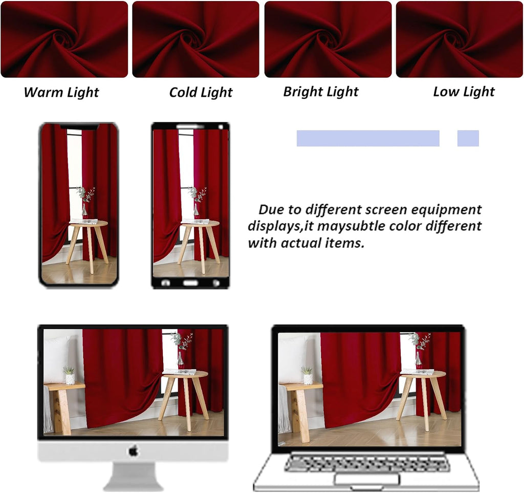 Simplebrand Ava Red Blackout Curtains for Bedroom 63 Inch Length 2 Panels Set, Nursery Thermal Insulated Energy Saving Rod Pocket Window Tr…