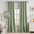 Miulee Linen Texture Curtains for Bedroom Solid 100% Blackout Thermal Insulated Sage Green Curtains Grommet Room Darkening Drapes for Livin…