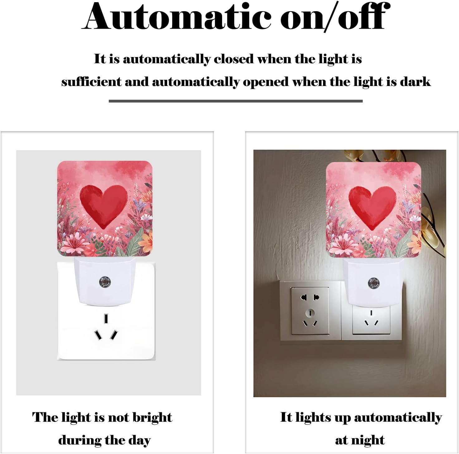Red Love Hearts Night Light, Plug-in Nightlights Auto Sensor Night Lamp Dusk-to-Dawn Lamp Home Decor for Nursery Children Girls Boys
