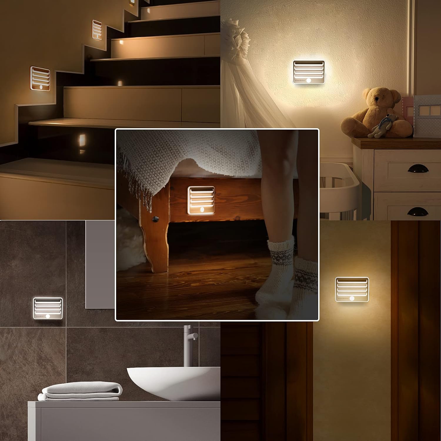 EverBrite Motion Sensor Night Lights, LED Soft Warm Light, Battery Powered Auto Stick-On Night Light for Bedroom, Bathroom, Stair…
