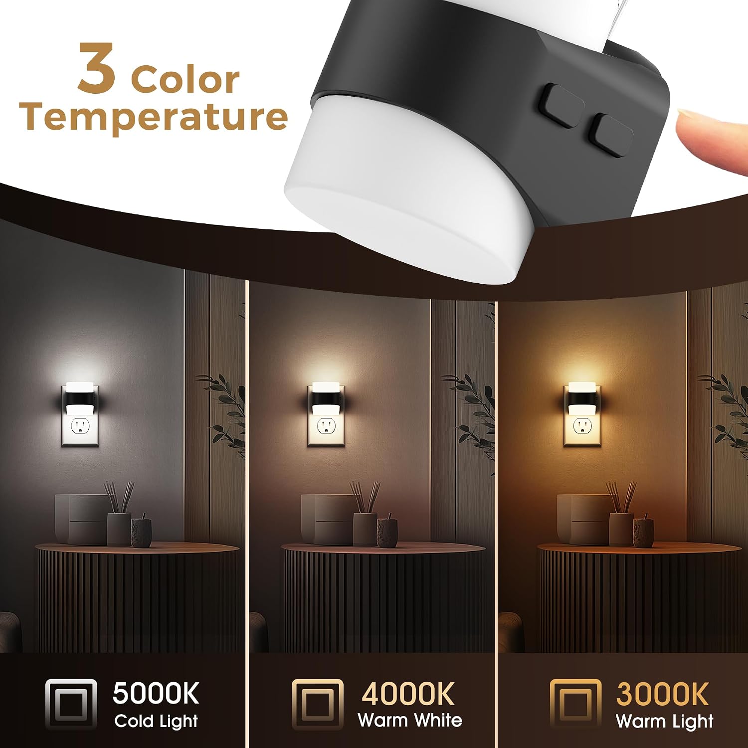 L LOHAS LED Night Lights Plug into Wall with 3CCT Adjustable (3000K/4000K/5000K), 3 Level Dimmable Night Light, 1W Low Power Nightlight…