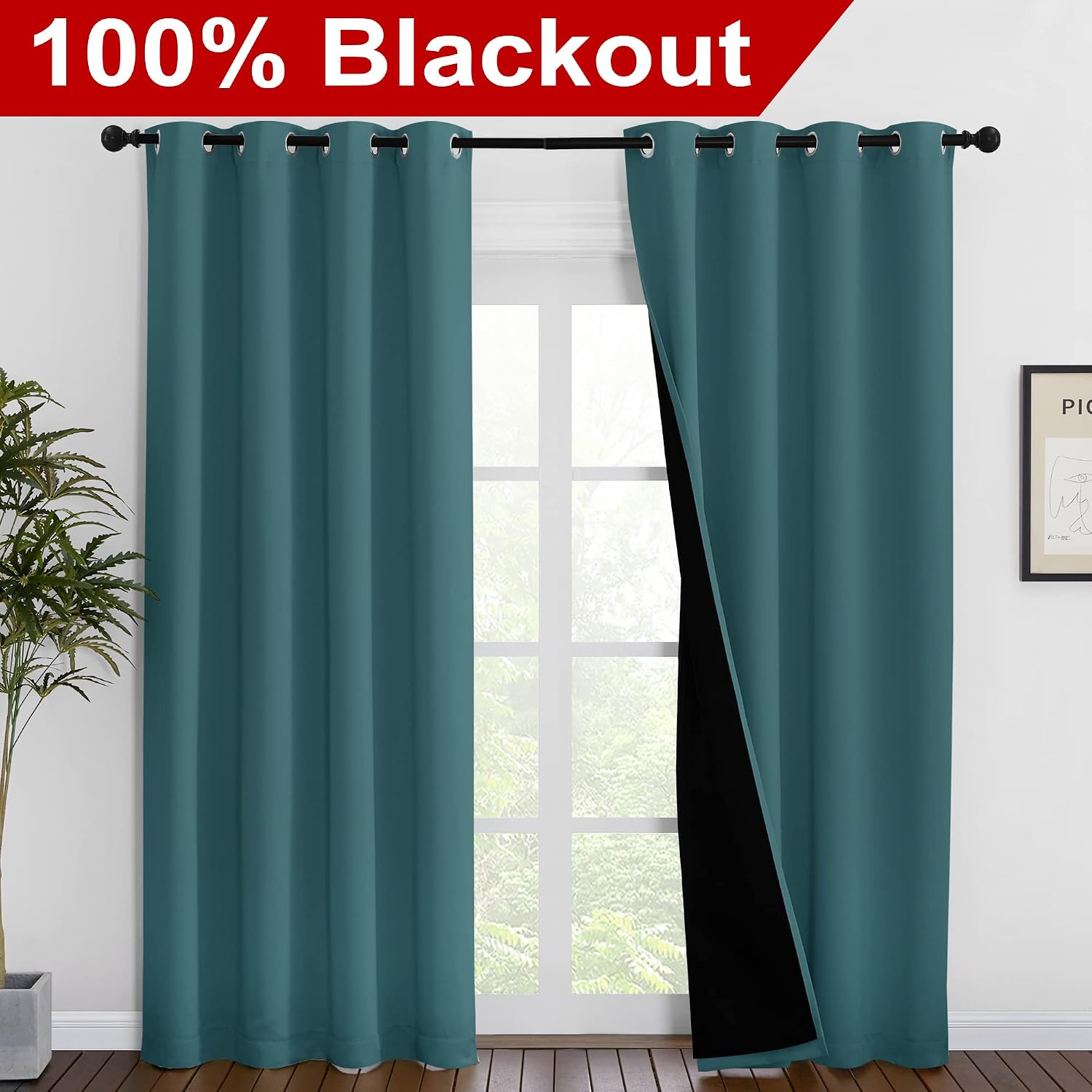 Nicetown Complete 100% Blackout Curtain Set, Thermal Insulated & Energy Efficiency Window Draperies for Guest Room, Full Shading Panels for…
