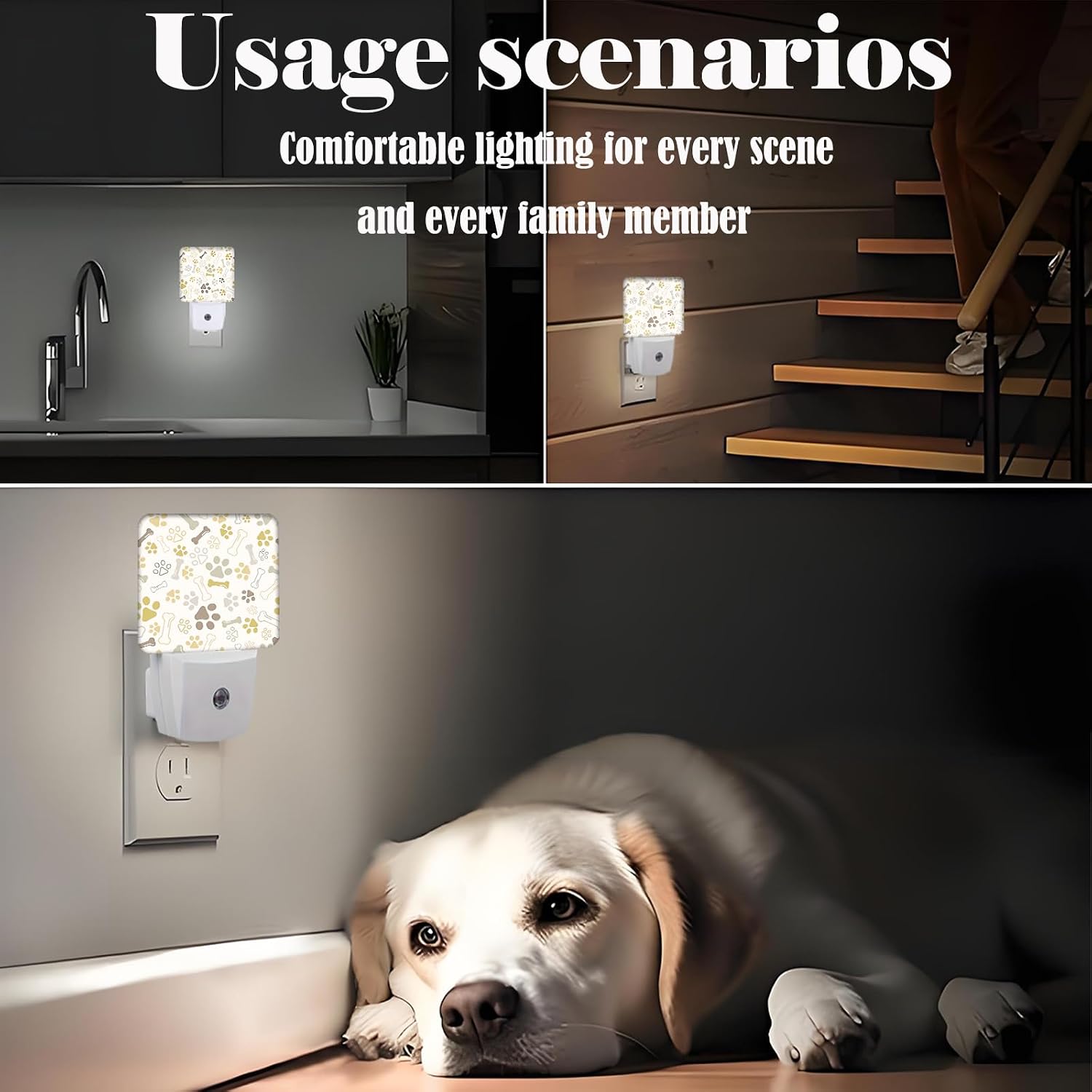 Dog Paw Night Light, Plug-in Nightlights Auto Sensor Night Lamp Dusk to Dawn Lamp Home Decor for Nursery Children Girls Boys