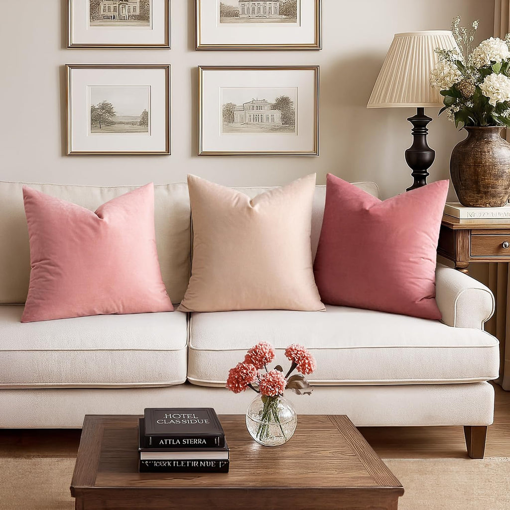 Miulee Velvet Throw Pillow Covers 18x18 Inch, Pack of 2 - Dusty Pink, Soft Solid Decorative Pillow Covers Cushion Cases Modern Luxury Valen…