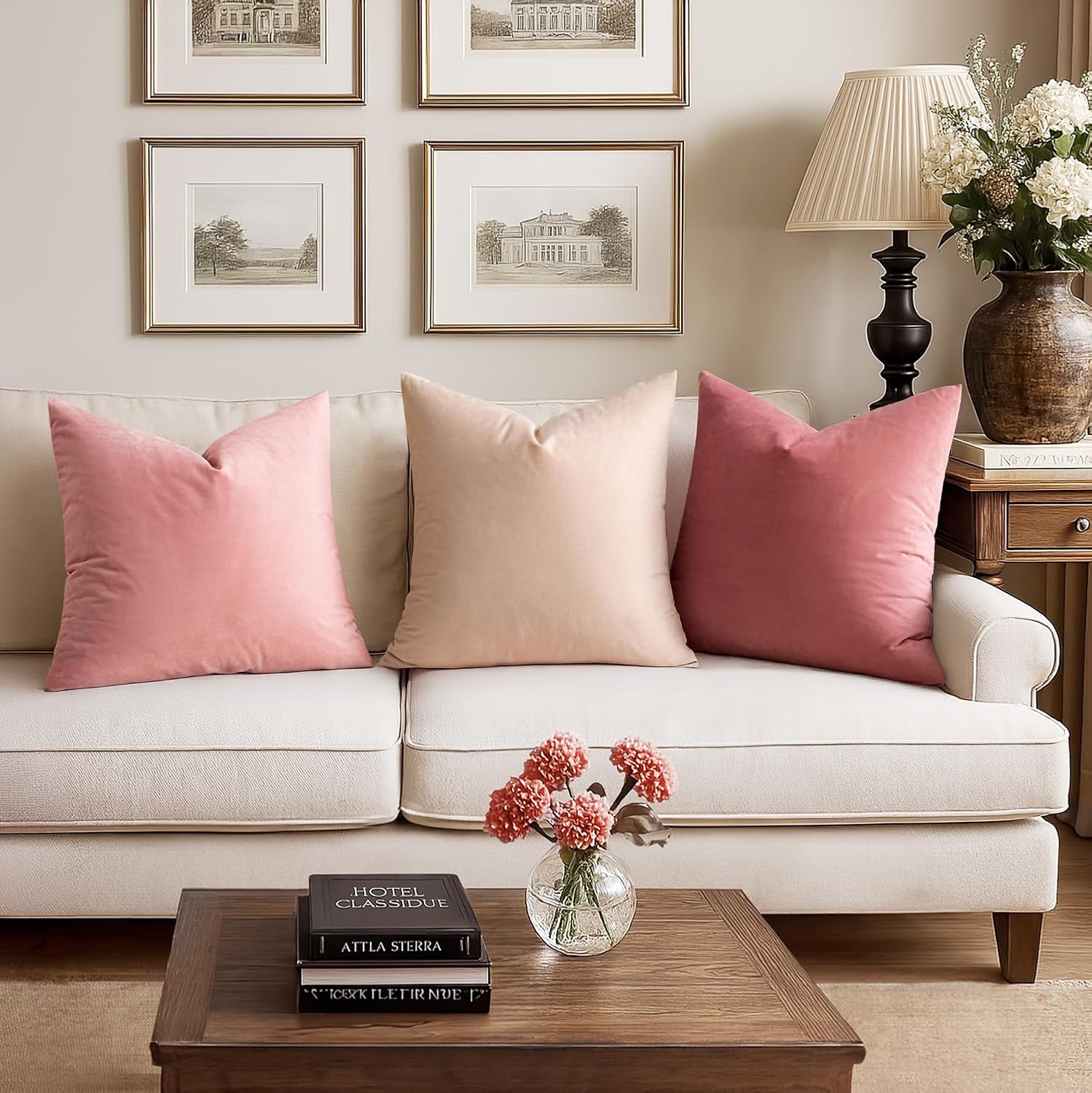 Miulee Velvet Throw Pillow Covers 18x18 Inch, Pack of 2 - Dusty Pink, Soft Solid Decorative Pillow Covers Cushion Cases Modern Luxury Valen…