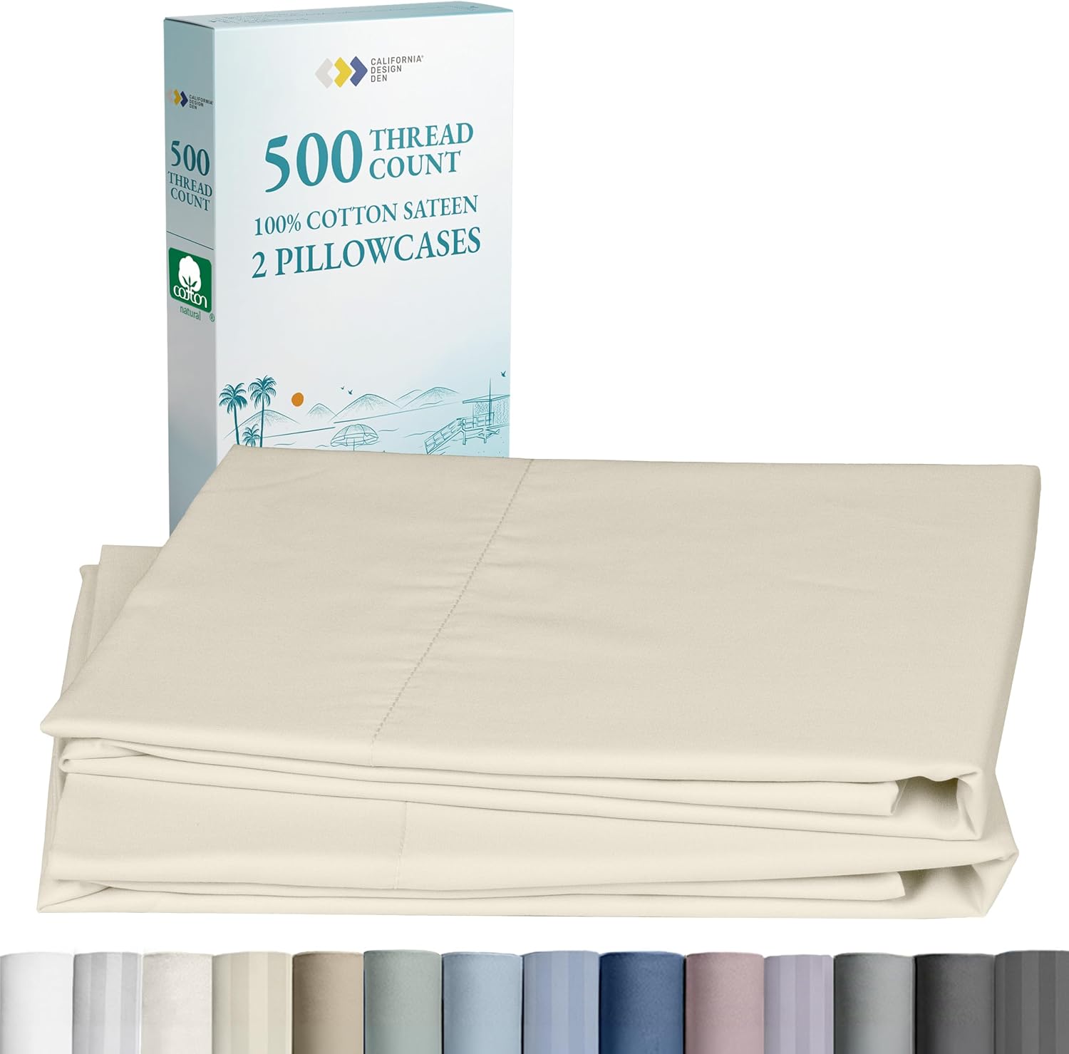 CALIFORNIA DESIGN DEN Soft & Silky 500 Thread Count 100% Cotton is Cool & Smooth, 2 Pillowcases Standard Fits Standard & Queen Pillows…