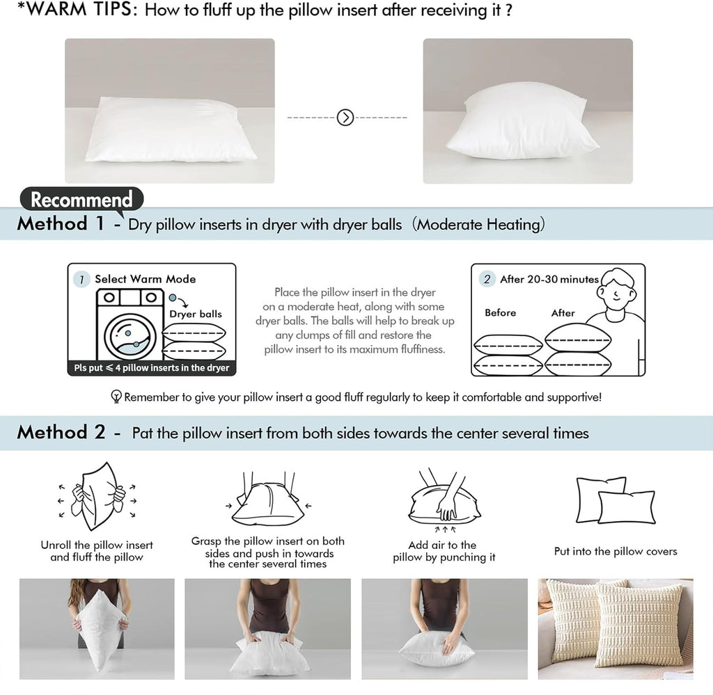 Miulee Pillows Standard Size Set of 2, Pack of 2 20x26 Inch 100% Virgin Fiber Filling Bed Couch Pillows White