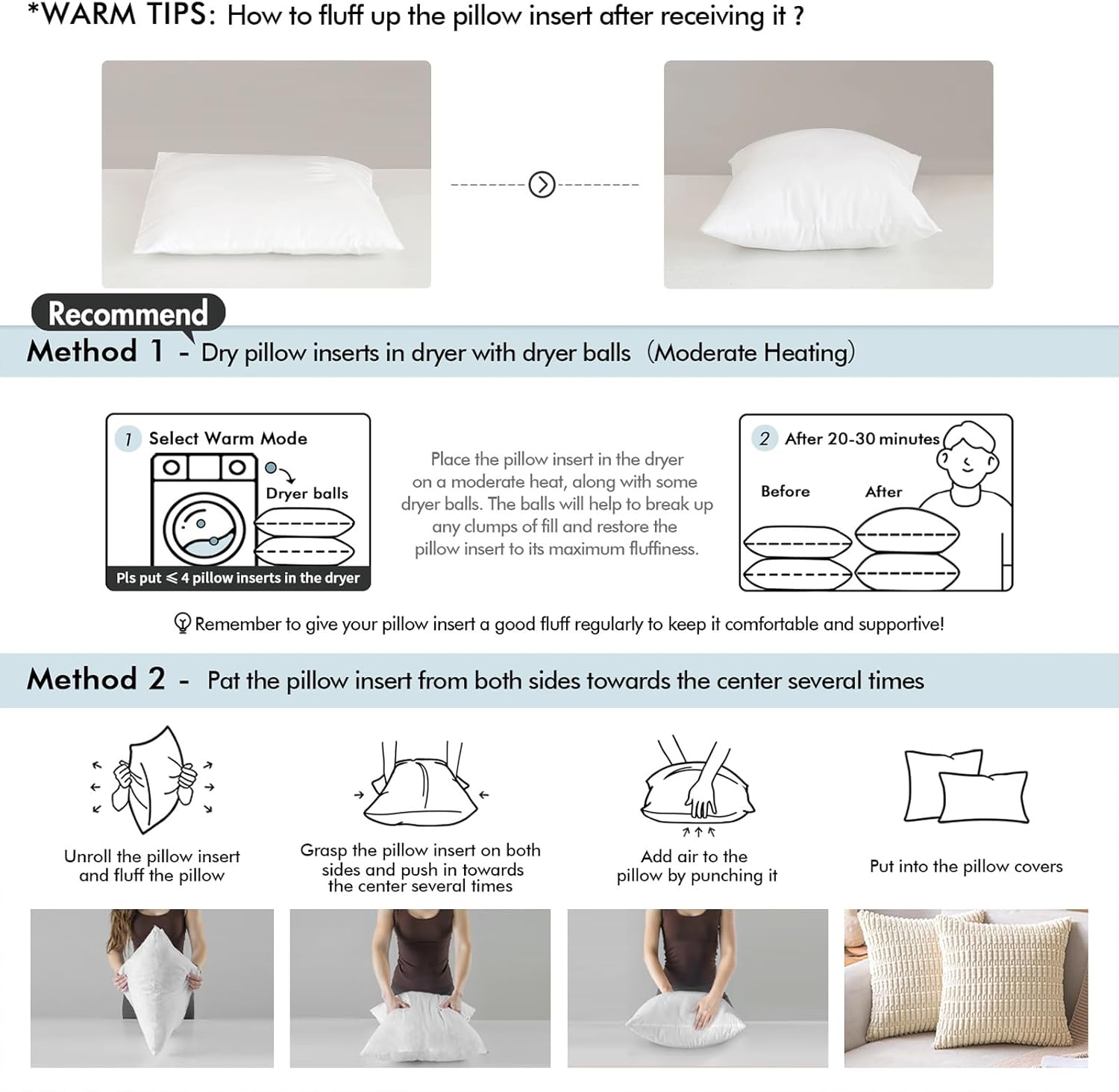Miulee Pillows Standard Size Set of 2, Pack of 2 20x26 Inch 100% Virgin Fiber Filling Bed Couch Pillows White