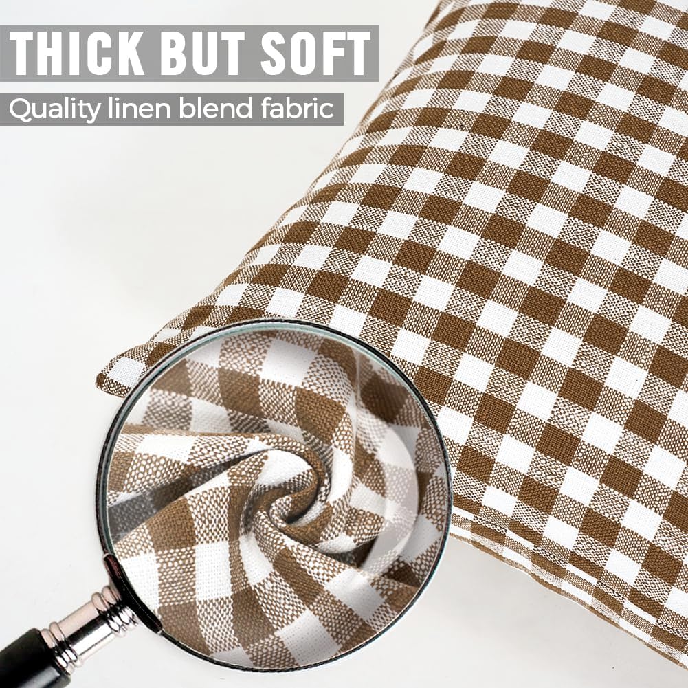 CARRIE HOME Outdoor Khaki and White Buffalo Plaid Pillow Covers 20x20 Set of 2, Khaki White Gingham Check Pillows Decorative Throw Pillow…