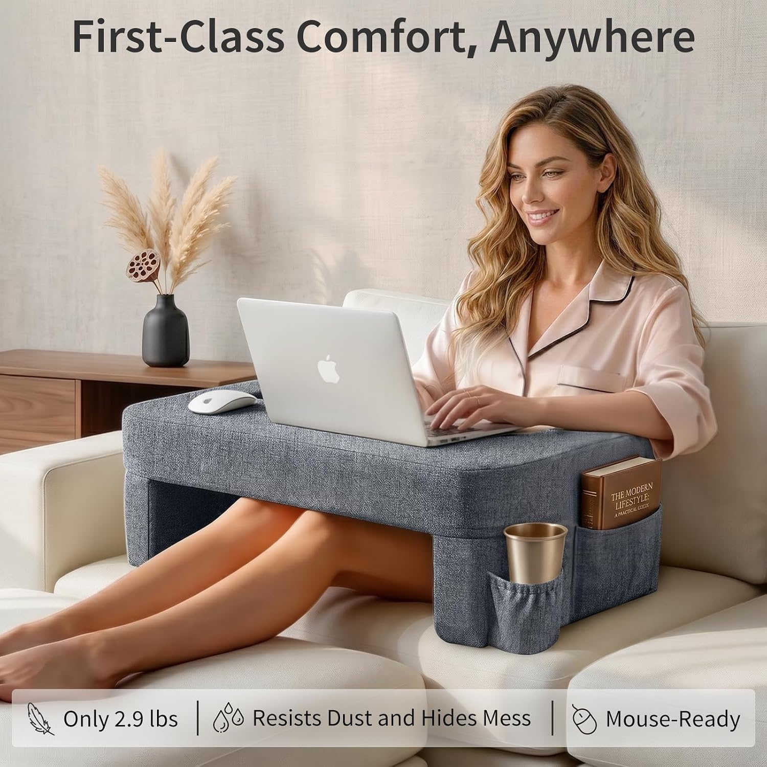 Septsun 26" Extra Wide Lap Desk Pillow - Gaming Reading Pillow & Laptop Lap Desk w/Ergonomic Arm Elbow Support for WFH, Bed, Couch, Floor…