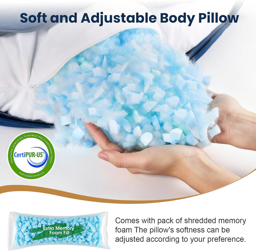 TranquilRelax TranquilRelax C Shaped Body Pillow for Side Sleepers, Memory Foam Long Pillow for Leg, Hip & Back Support, Soft Washab…