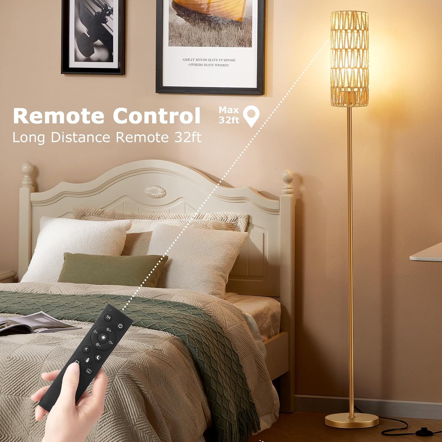 Ambimall 64'' Floor Lamps for Living Room with Remote Control and Stepless Dimmable Colors Temperature & Brightness, Boho Gold Standing…