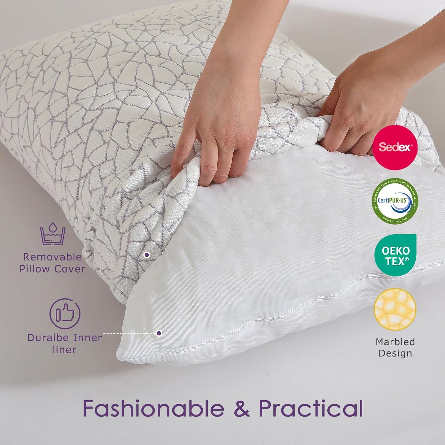 Shredded Memory Foam Pillow for Sleeping, Cooling Bed Pillows King Size Set of 2, Adjustable Soft and Firm Pillows or Side, Back, Stomach…