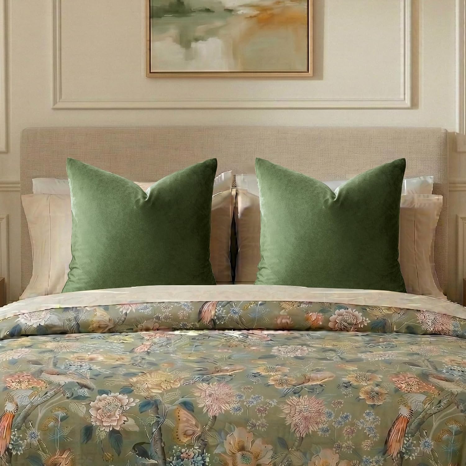 GIGIZAZAFocusingonhomedecoration GIGIZAZA Pack of 2 Throw Pillow Covers 26x26 Olive Green Velvet Decorative Pillows Couch Sofa Covers Bedro…