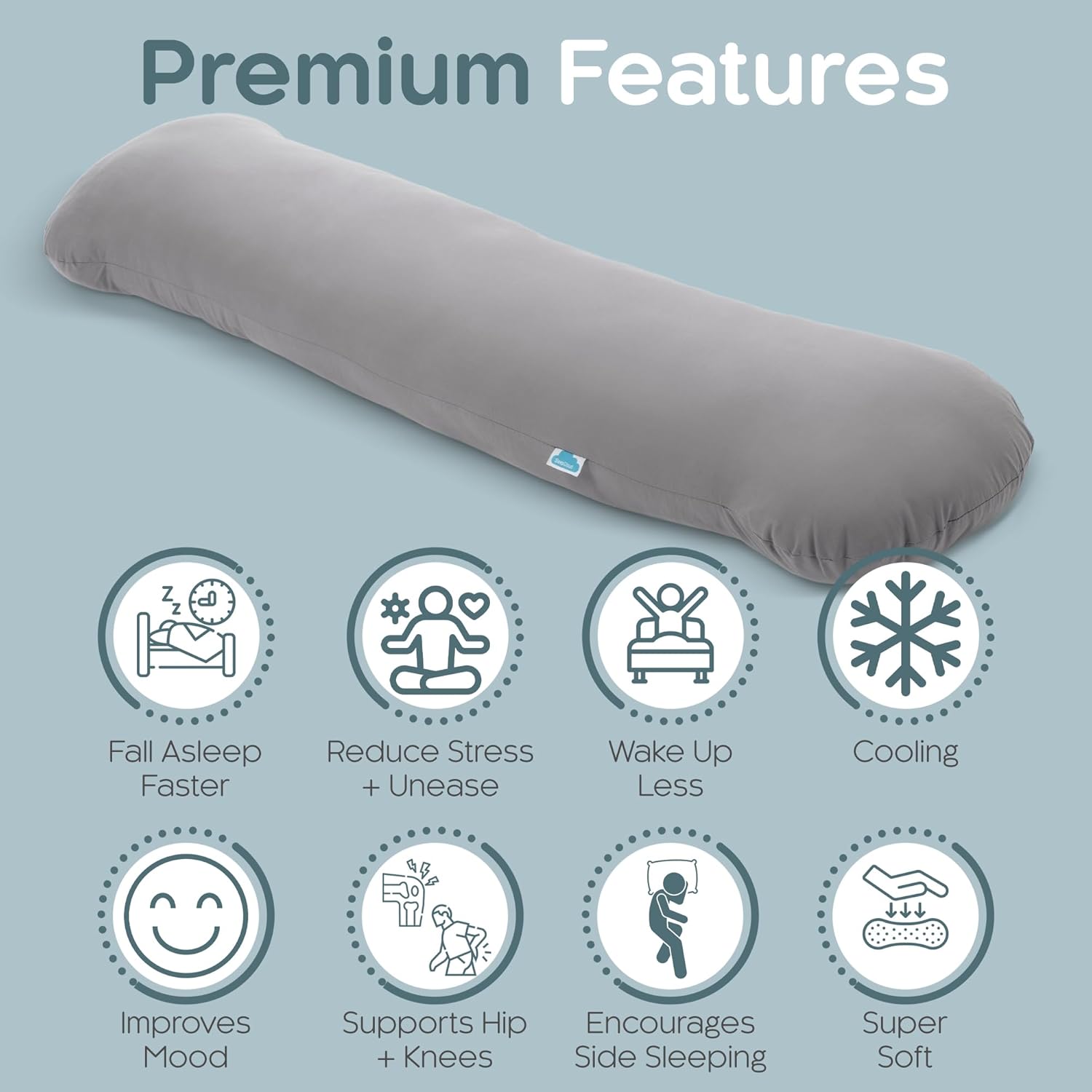 SleepCloud Weighted Body Pillow 6.5lbs - Weighted Pillow for Deeper Sleep (41" x 10") - Cooling Body Pillows for Adults, Full Body Pillow…