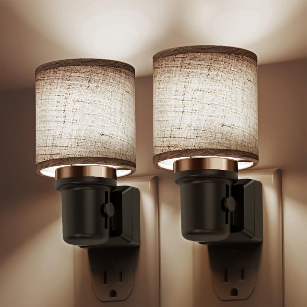 L LOHAS LED Night Lights Plug into Wall, 2 Pack Linen Fabric Cylinder Decor Night Light, Dusk to Dawn Sensor Vintage Nightlight, 5000K…