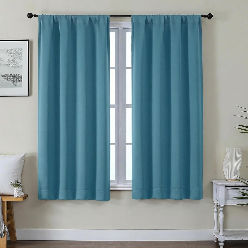 Gwine Turquoise Blackout Curtains for Bedroom 63 Inches Long - Thermal Insulated Noise Reducing Window Curtain Panels, Solid Room…