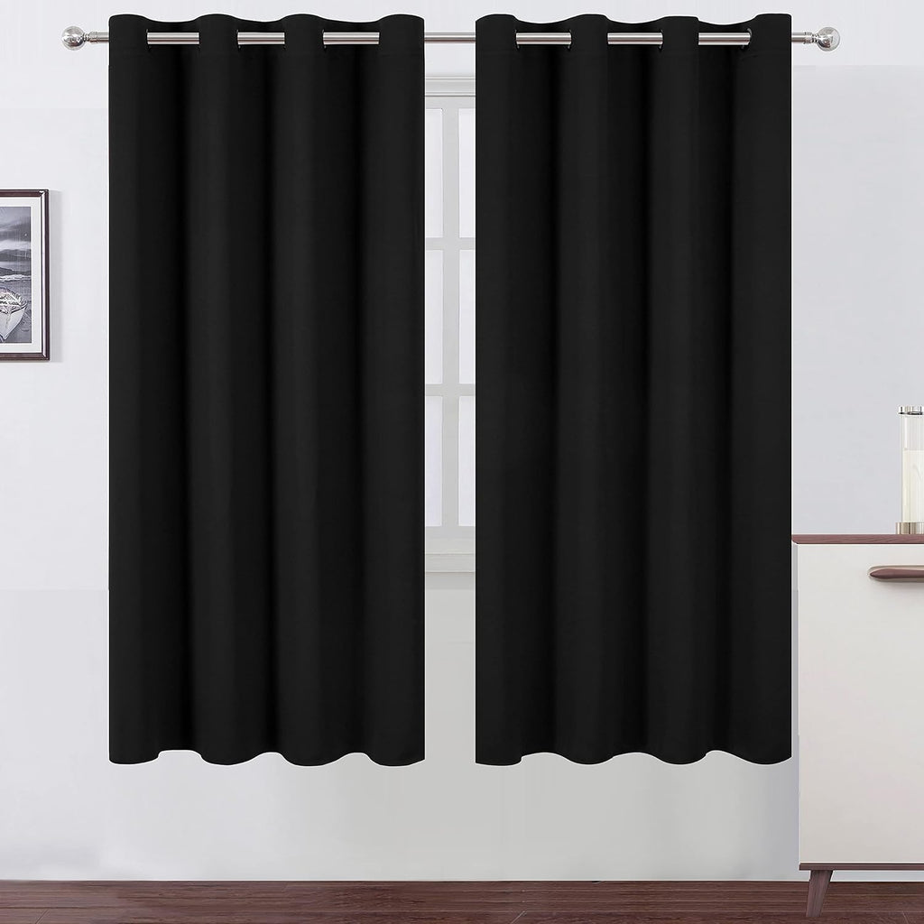 Lemomo Black Thermal Blackout Curtains/52 x 72 Inch/Set of 2 Panels Room Darkening Curtains for Bedroom 72 Inch Black