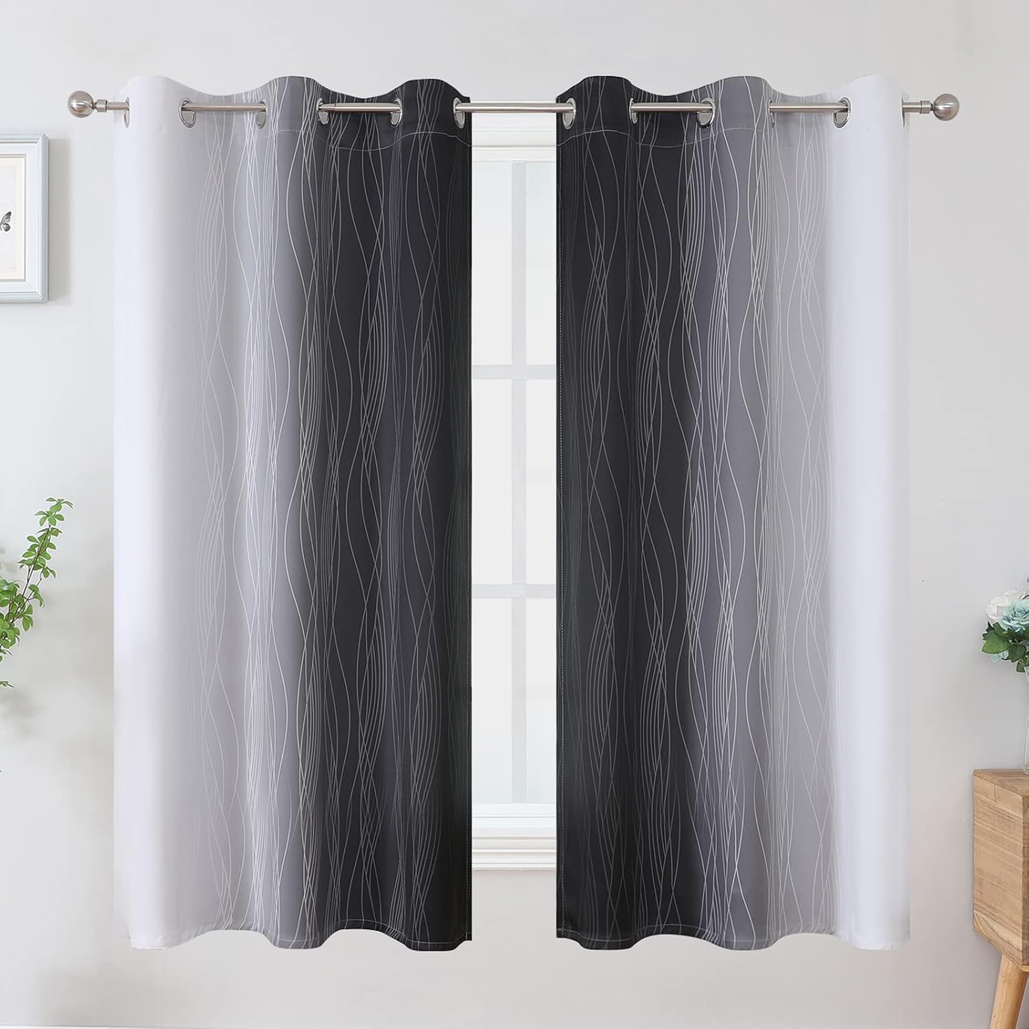 Estelartextiler Estelar Textiler Ombre Greyish White and Black Blackout Curtains & Drapes 63 Inch Length 2 Panels for Bedroom, Thermal Insu…