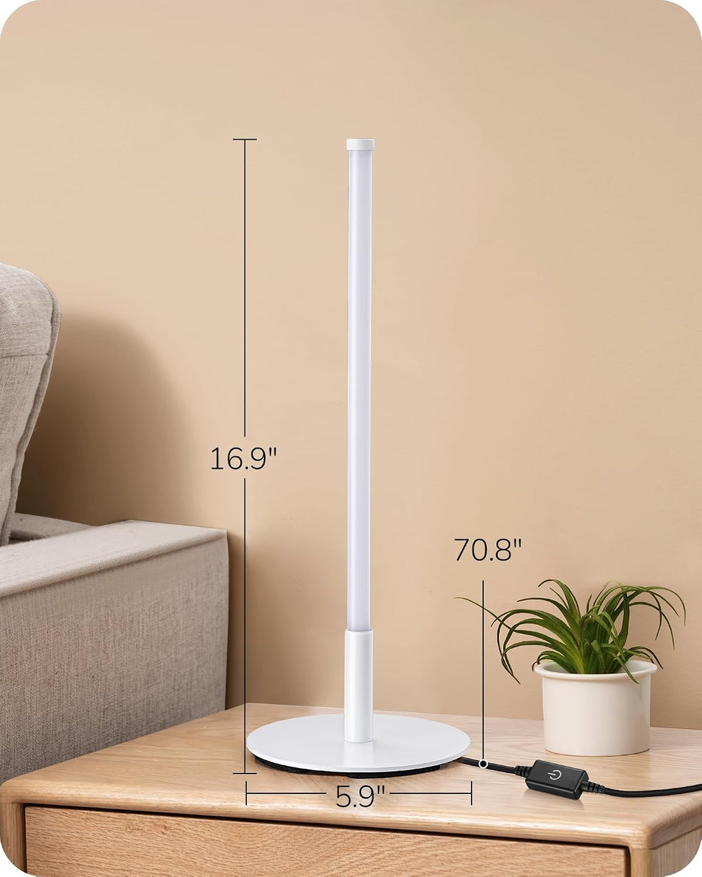 EDISHINE LED Table Lamp, Dimmable Bedside Lamp, 3 Color Temperature, Power Cord Touch Switch Desk Lamp, Upgraded Minimal Nightstand Lamp…