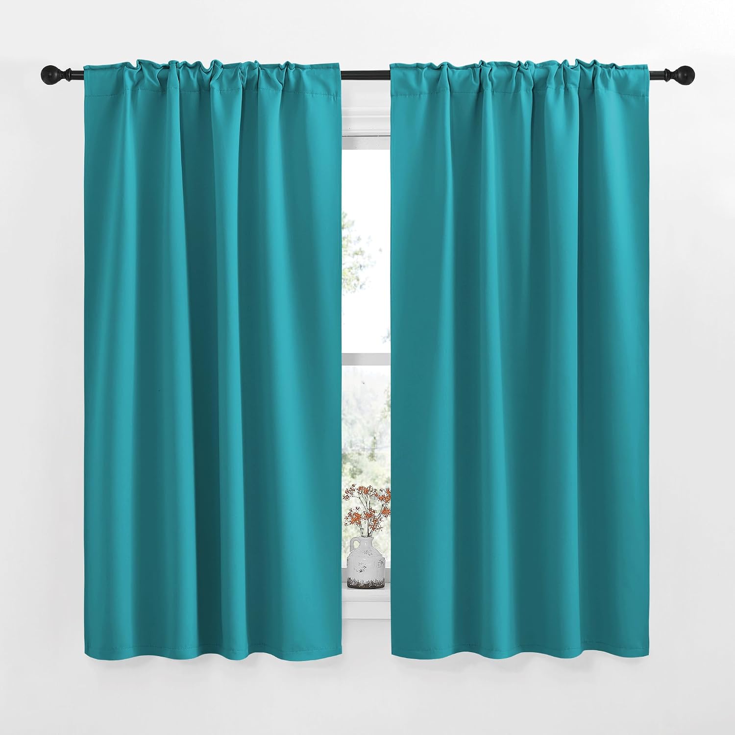 NICETOWN Blackout Curtains and Drapes for Kitchen - (Peacock Teal Color) 34 inches Wide by 48 inches Long, 2 Panels Set, Thermal…