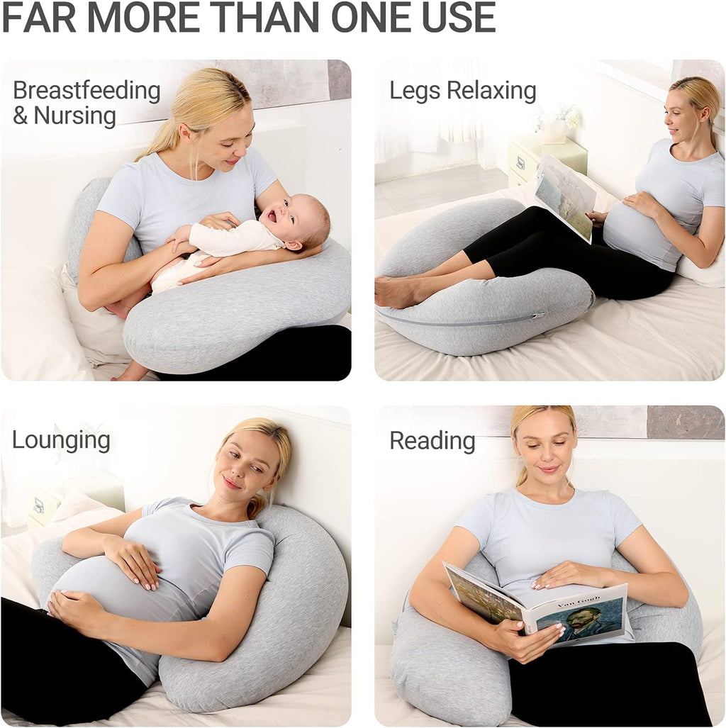 Momcozy Pregnancy Pillows for Side Sleeping, J Shaped Maternity Body Pillow for Pregnancy, Soft Pregnancy Pillow with Jersey Cover for Head…