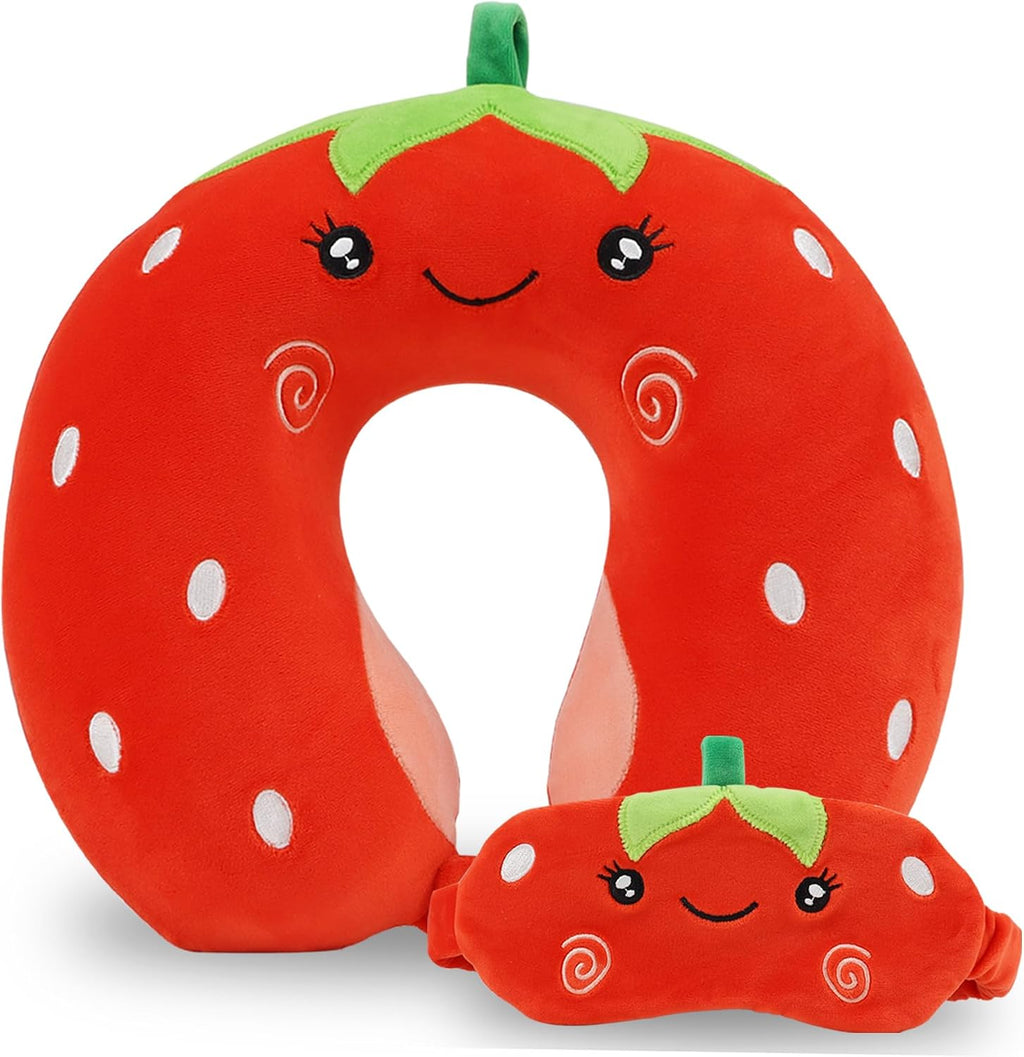 MissSoul Kids Neck Pillow for Travel with Sleep Eye Mask, Cute Travel Neck Pillow, Memory Foam Flight Sleeping Headrest Pillow for Boys & G…