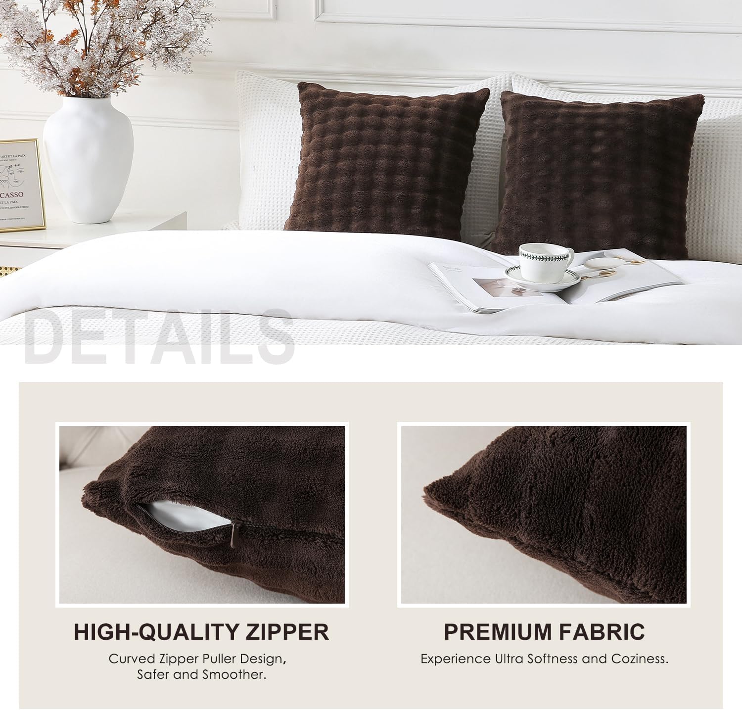 Sochow Decorative Throw Pillow Covers 18x18 Inches Set of 2, Soft Bubble Fleece Pillowcase Square Cushion Covers for Sofa Couch Bed, Brown…