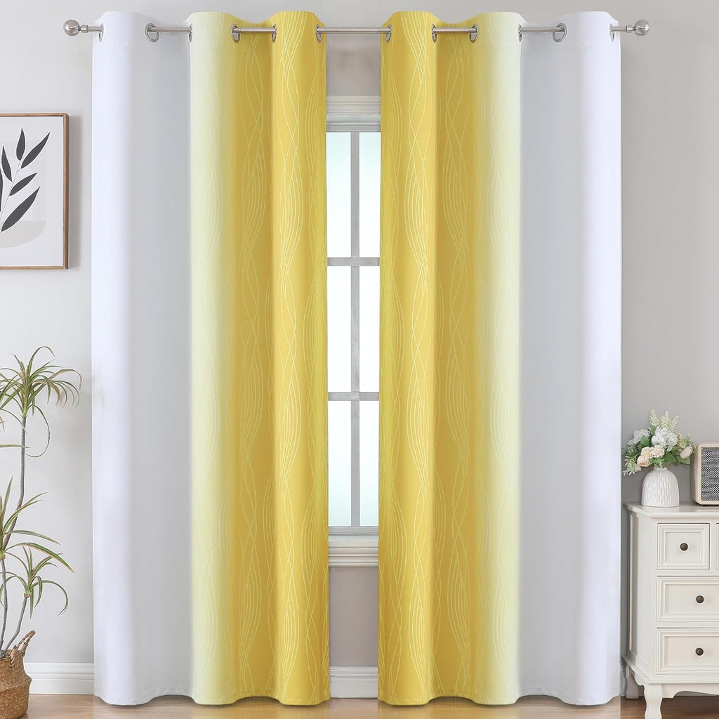 Estelartextiler Estelar Textiler Yellow and Greyish White Gradient Room Darkening Blackout for Living Room, Thermal Insulated Ombre Light B…