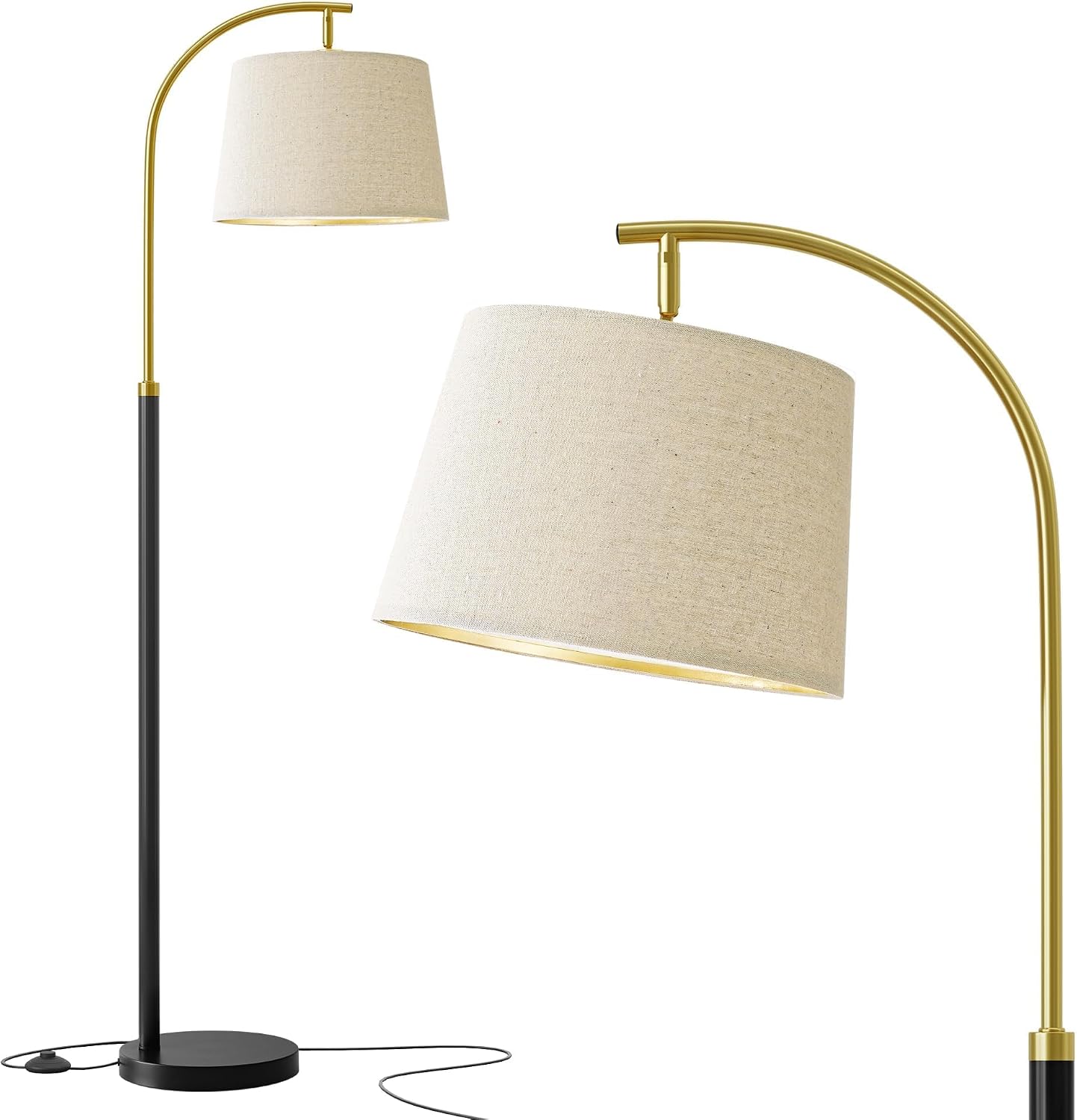 G-SAFAVA 62.5" Floor Lamps for Living Room with Foot Switch Arc Tall Standing Lamp for Bedroom Mid Century Modern Corner Gold Black Floor…