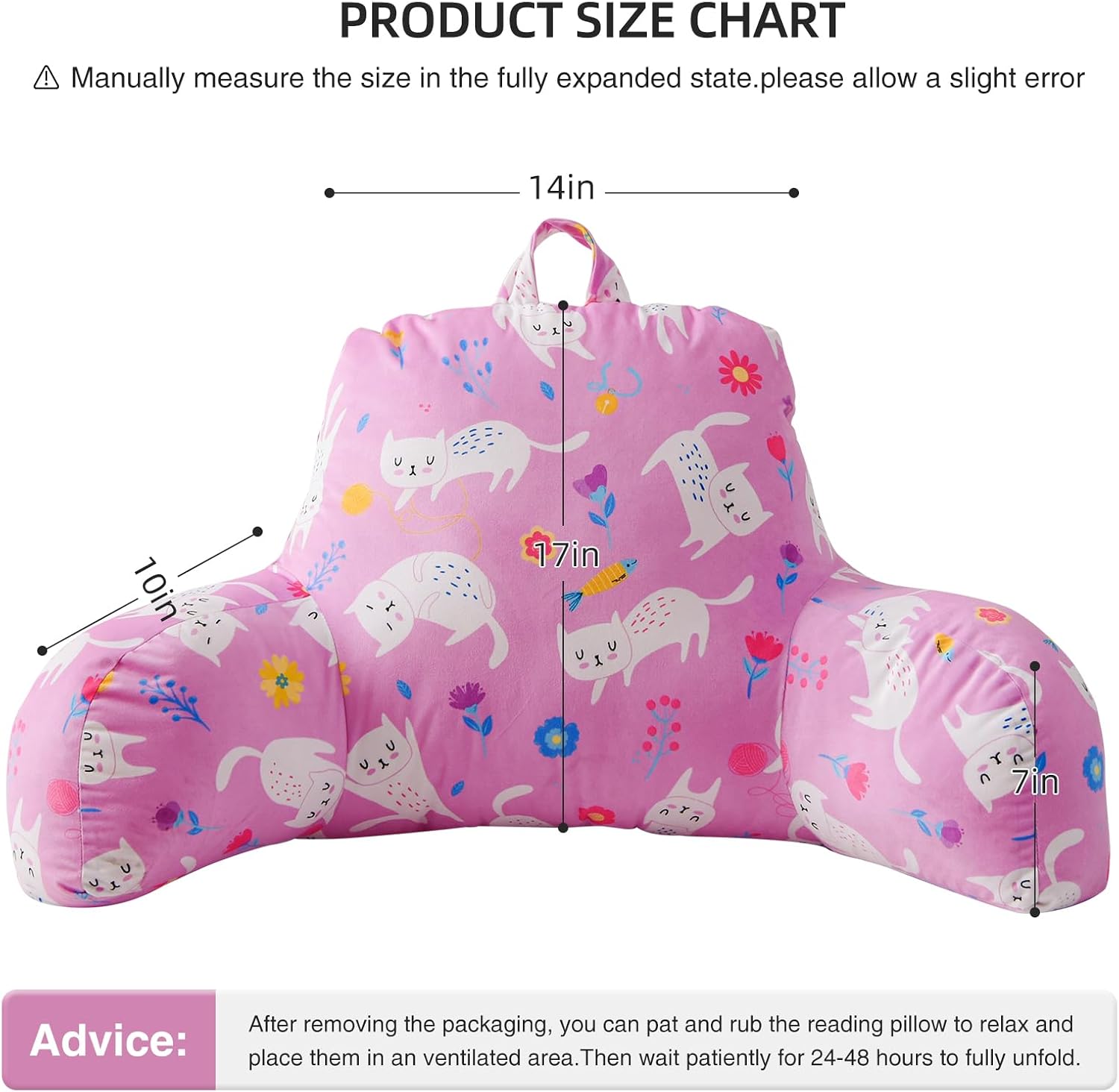 Aimuan Pink Cat Reading Pillow Bed Rest Wedge Backrest Pillow with Arms Back Support for Sitting Up in Bed Cushion Incline Rest Sleeping…
