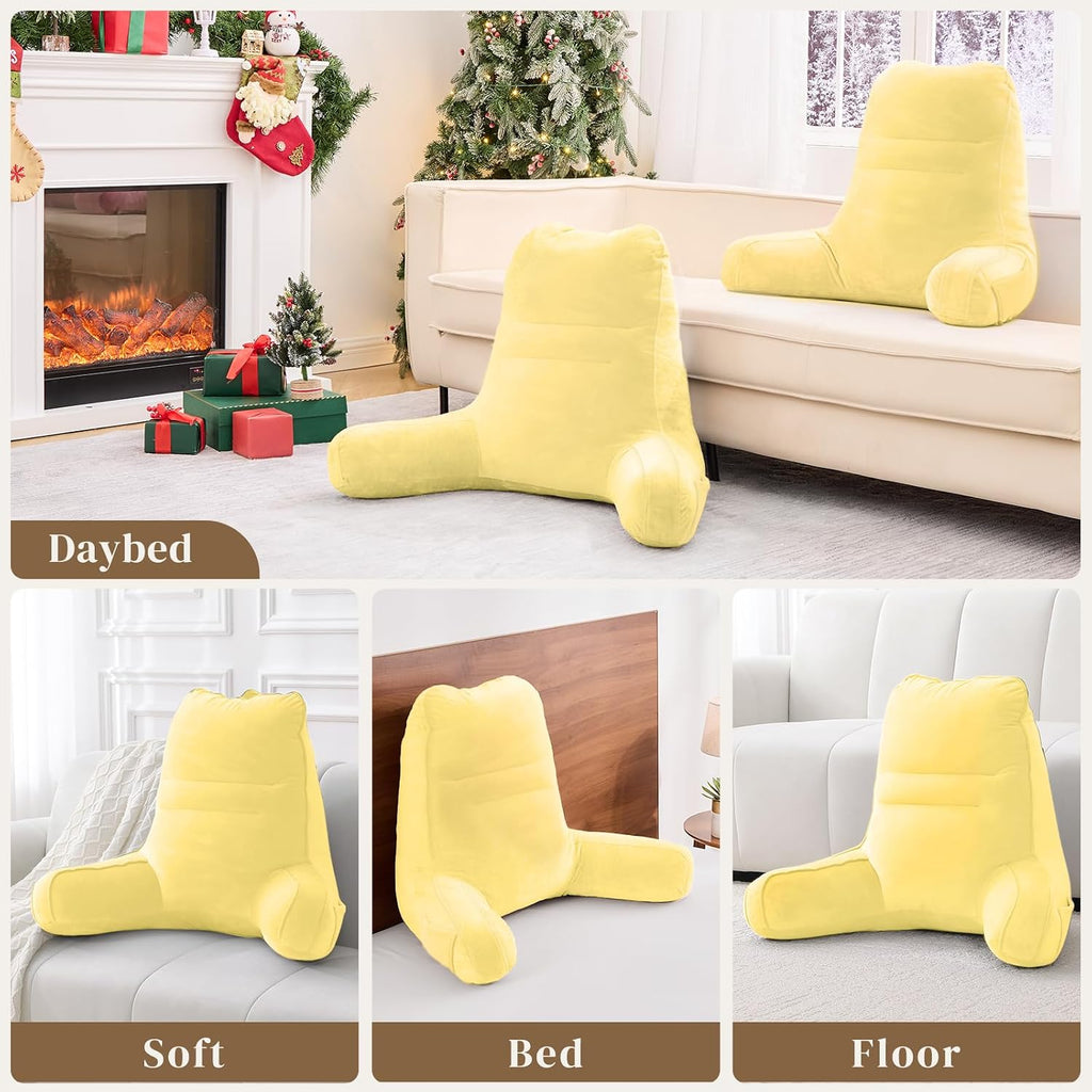 Sasttie Reading Pillow, Pillows for Reading or Relaxing – Ergonomic Support for Head, Neck, Back, and Lumbar, 21-Inch, Light Yellow