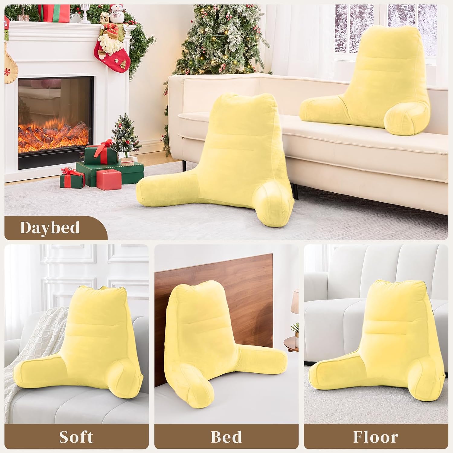 Sasttie Reading Pillow, Pillows for Reading or Relaxing – Ergonomic Support for Head, Neck, Back, and Lumbar, 23-Inch, Light Yellow