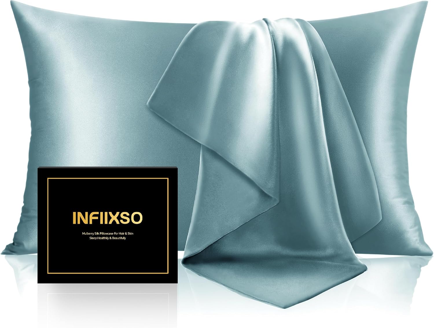 Infiixso Mulberry Silk Pillowcase for Hair and Skin, Silk Pillow Cases Standard Size with Hidden Zipper 20x26 Inches, Super Smooth and Soft…