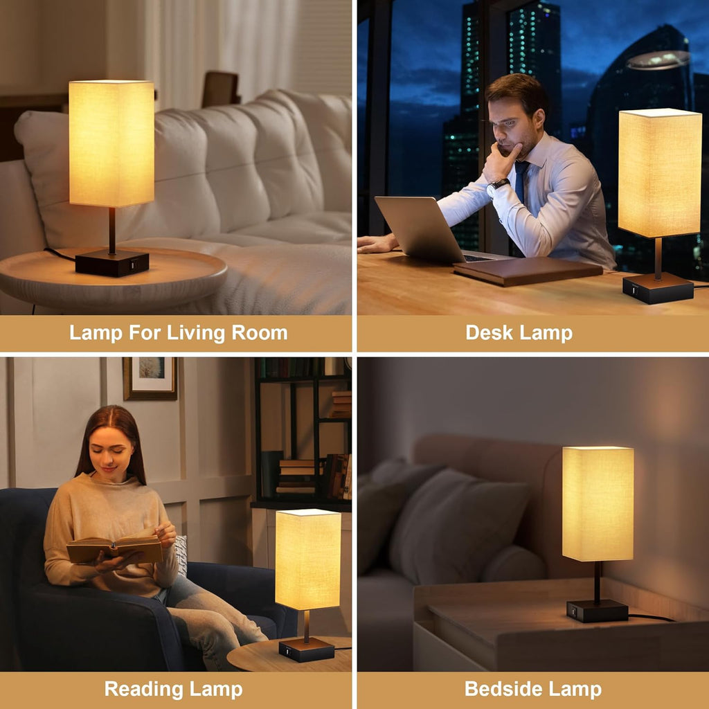 Touch Bedside Lamp for Bedroom Set of 2, 3 Way Dimmable Table Lamp with USB C+A Charging Ports, Small Nightand Lamps for Bedroom Decor…