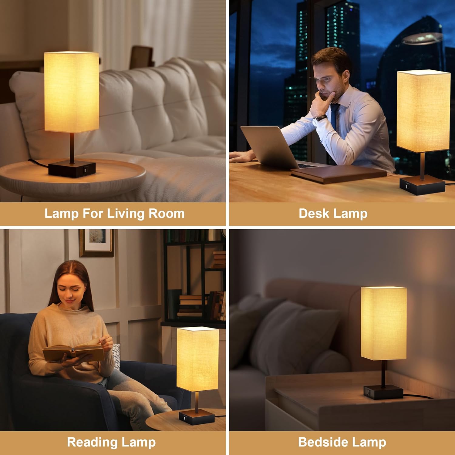 Touch Bedside Lamp for Bedroom Set of 2, 3 Way Dimmable Table Lamp with USB C+A Charging Ports, Small Nightand Lamps for Bedroom Decor…