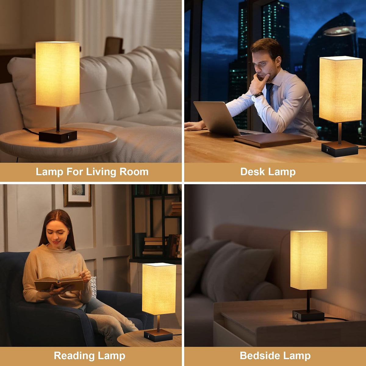 Bedside Lamps, Table Lamp with USB C+A Charging Ports, 3 Way Dimmable Touch Control, Small Nightstand Lamps for Bedroom, Home Decor…