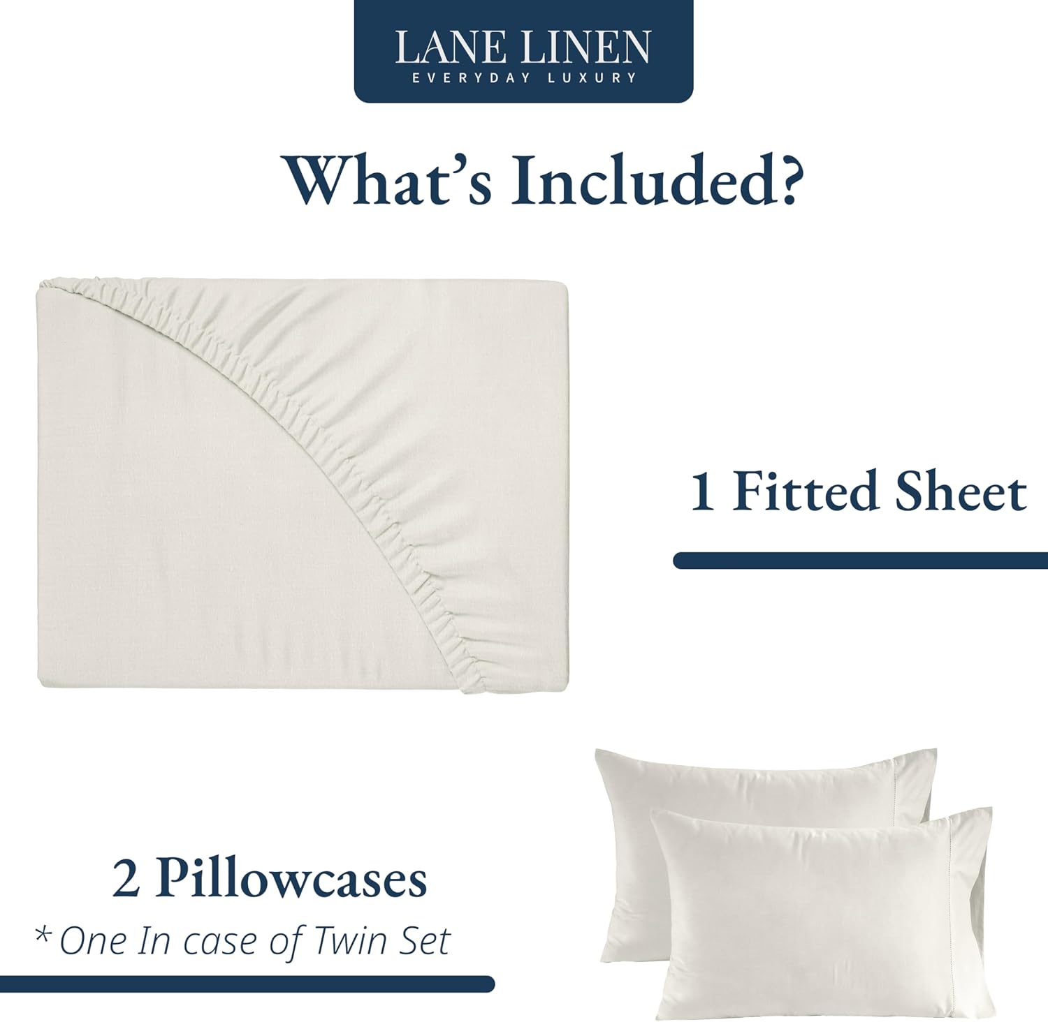 LANE LINEN King Size Fitted Sheet, 100% Organic Cotton, 3-Piece Set (1 Fitted Sheet & 2 Pillowcases), Percale Weave, Ultra Soft…