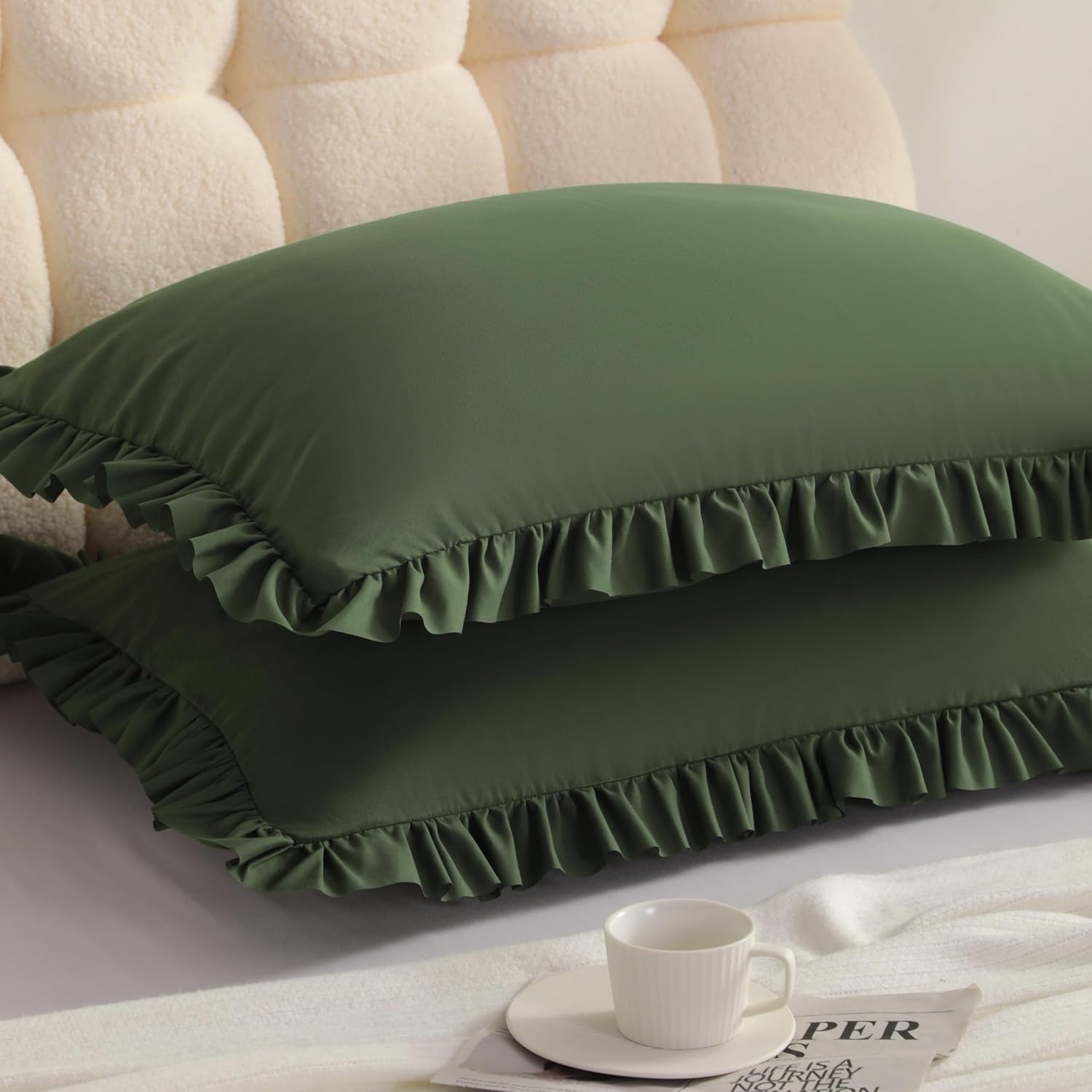 Aerlomi Ruffled Pillowcases, Queen Pillow Shams 20x30 Set of 2, Brushed Microfiber with Envelope Closure, Soft Wrinkle-Resistant, Ol…
