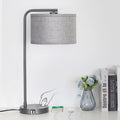 Gray Bedside Lamp with USB C+A Charging Ports, Fully Dimmable Modern Nightstand Lamp with Grey Fabric Shade, Tall Reading Lamp Desk Lamp…