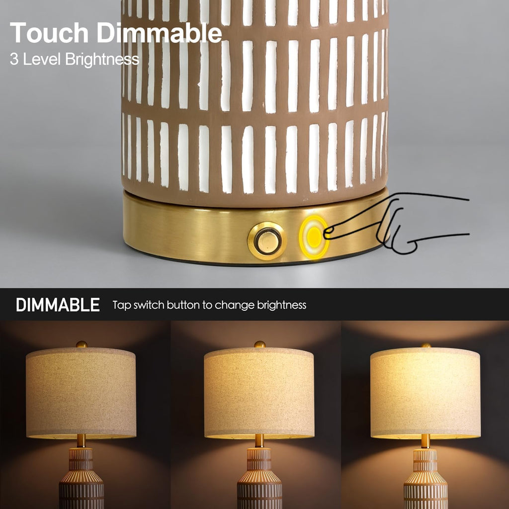 USumkky 25" Modern 3-Way Dimmable Touch Control with USB A+C Ceramic Lamps Set of 2 Table Lamp for Living Room Bedroom Farmhouse…