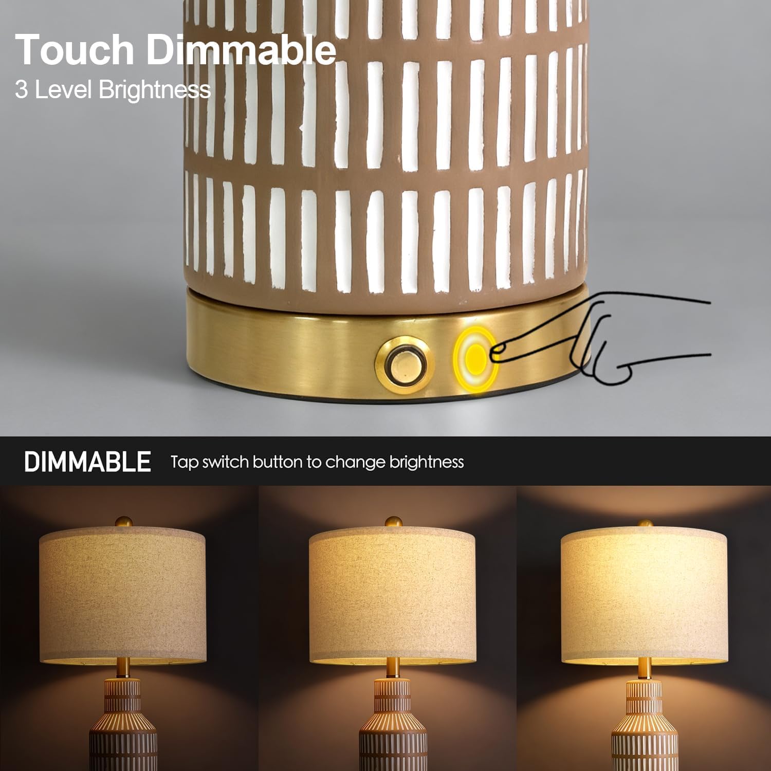 USumkky 25" Modern 3-Way Dimmable Touch Control with USB A+C Ceramic Lamps Set of 2 Table Lamp for Living Room Bedroom Farmhouse…