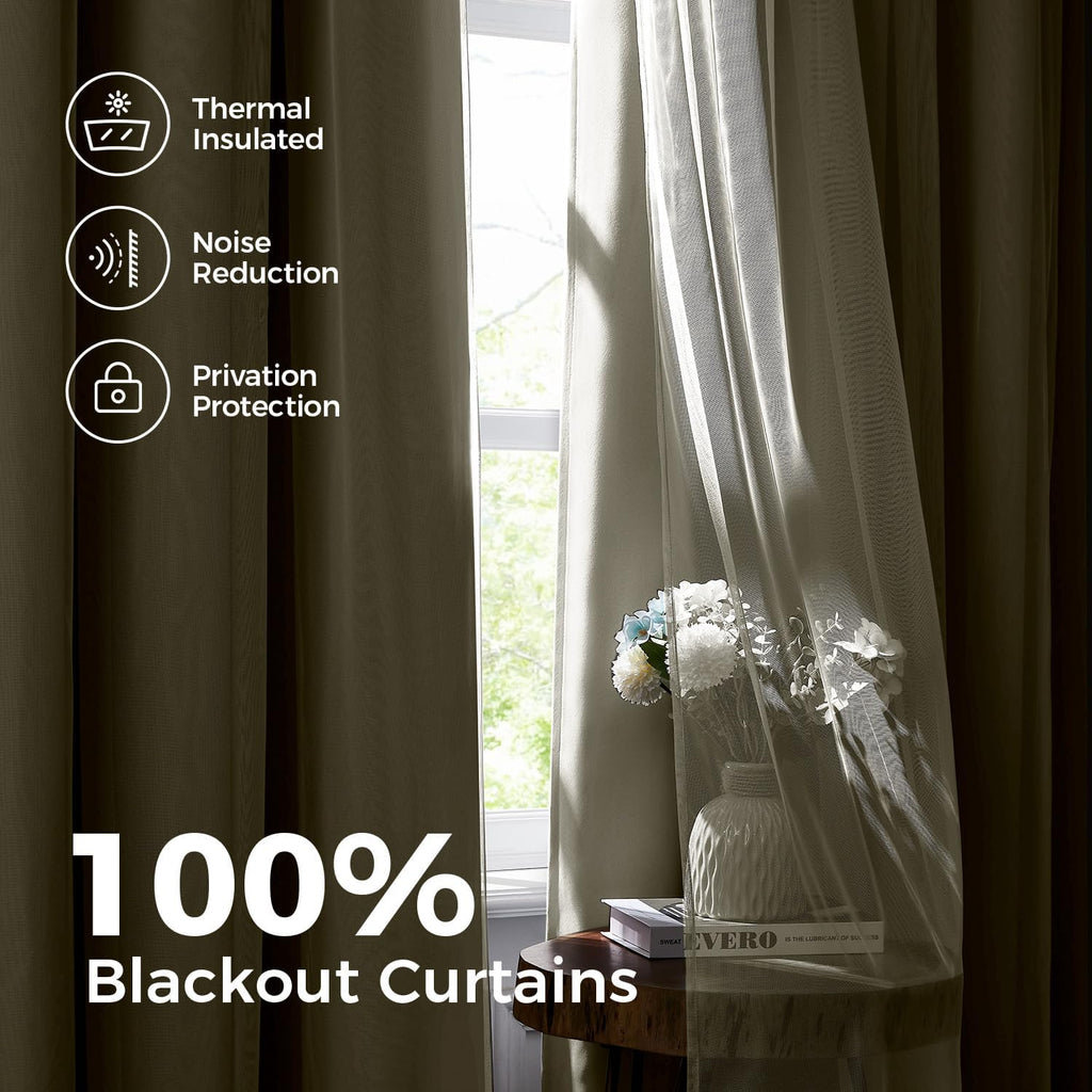 Swandream Blackout Curtains for Bedroom, Double Layer Beige Curtains, Black Out Curtain 84 inch Long with Sheer Overlay for Living Room, Ro…