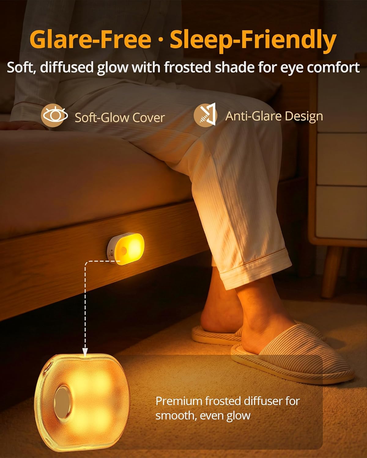 Lyridz Rechargeable Night Light with Motion Sensor, Dimmable Amber Nightlights for Bathroom, Bedroom, Kids Room, Hallway, Stairs, Pet…