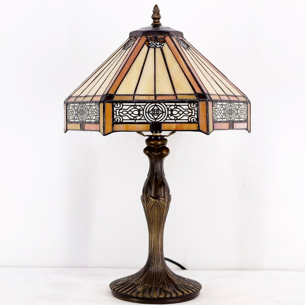 WERFACTORY Tiffany Lamp Yellow Hexagon Stained Glass Mission Style Table Lamp Desk Bedside Reading Light 12X10X18 Inches Decor Bedroom…