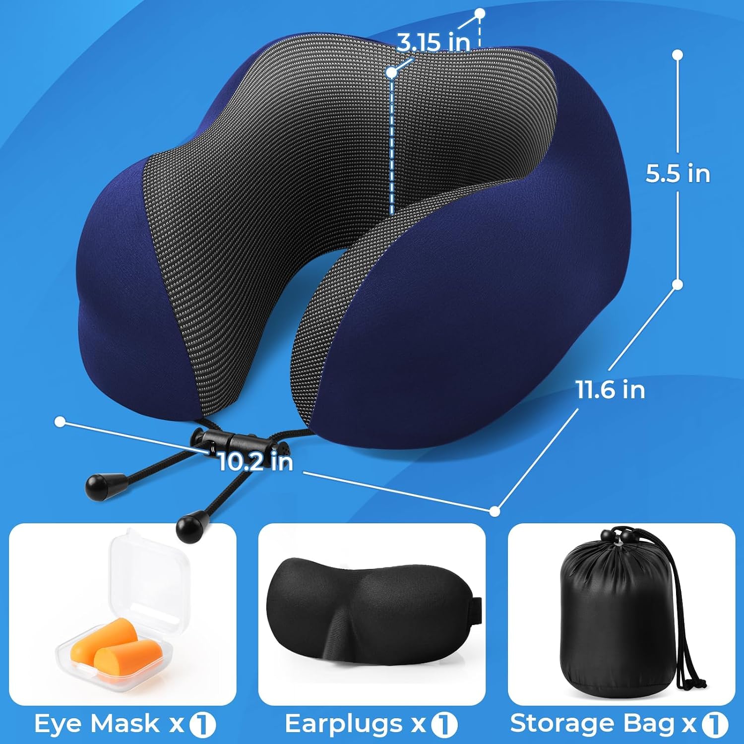 ExploreBliss Travel Pillow, Travel Pillows for Sleeping Airplane, Neck Pillow Airplane, Memory Foam Neck Pillow Set with Eye Mask, Earplugs…