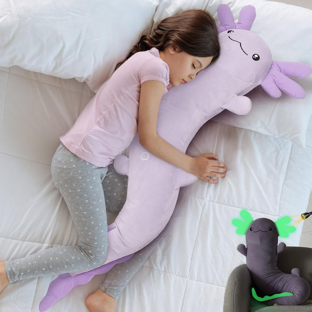MaoGoLan Giant Axolotl Plush Toy Stuffed Animal, Huge Axolotl Body Pillow for Kids Girl Boy, Long Purple Salamander Plush Glow in The…