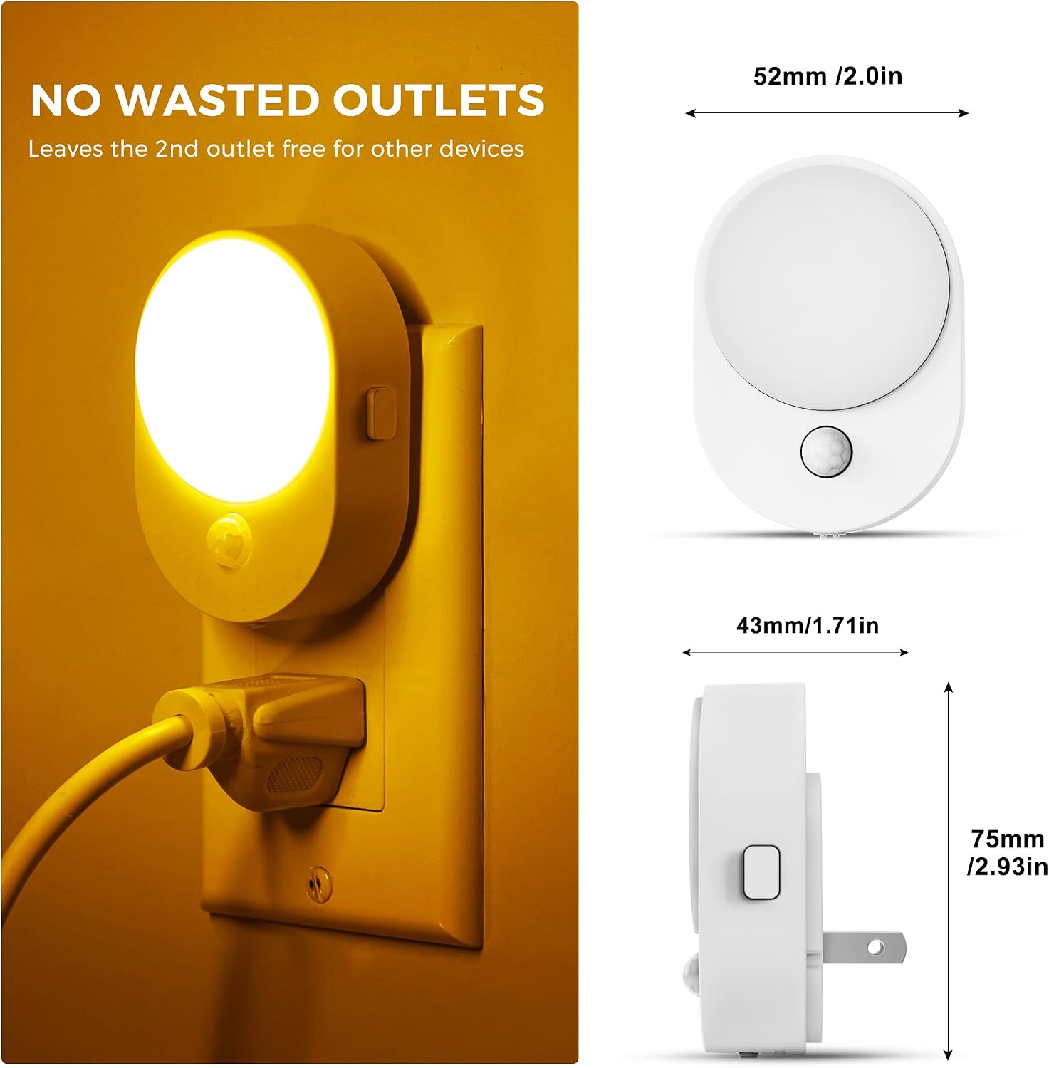 L LOHAS LED Motion Sensor Night Light,[2-PACK] Night Lights Plug into Wall, Motion Sensor and Dusk to Dawn Sensor,2000K Amber…